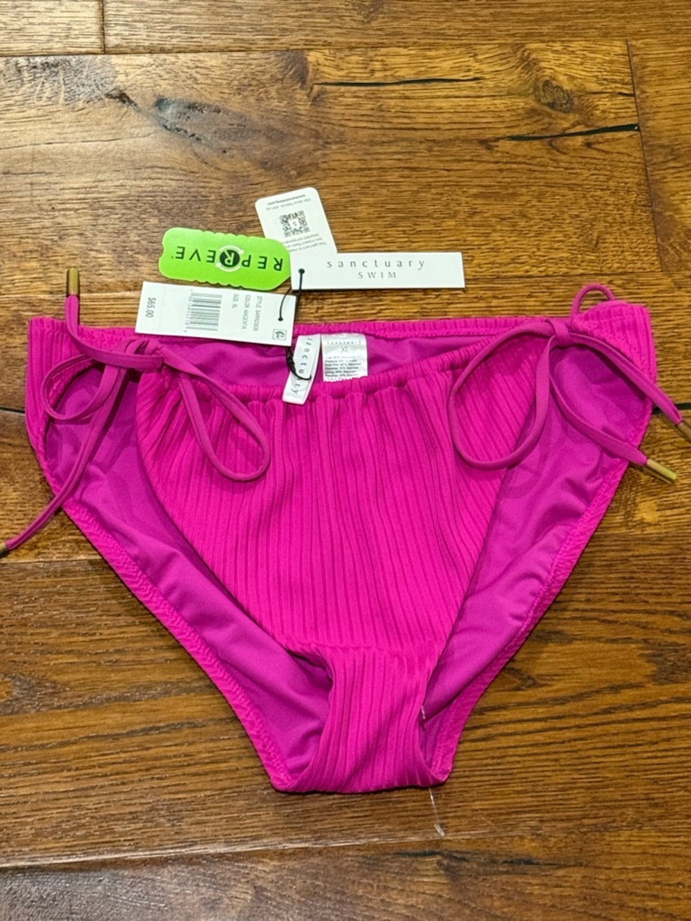 Sanctuary Swim Ribbed Pink Bikini Bottoms XL NWT Side Tie High Cut